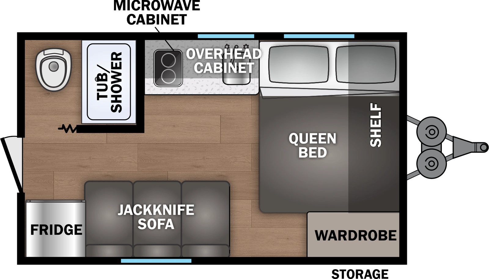 The Northern Spirit DLX & Compact 170DB floorplan has one entry and zero slide outs. Exterior features include: metal exterior. Interiors features include: front bedroom.